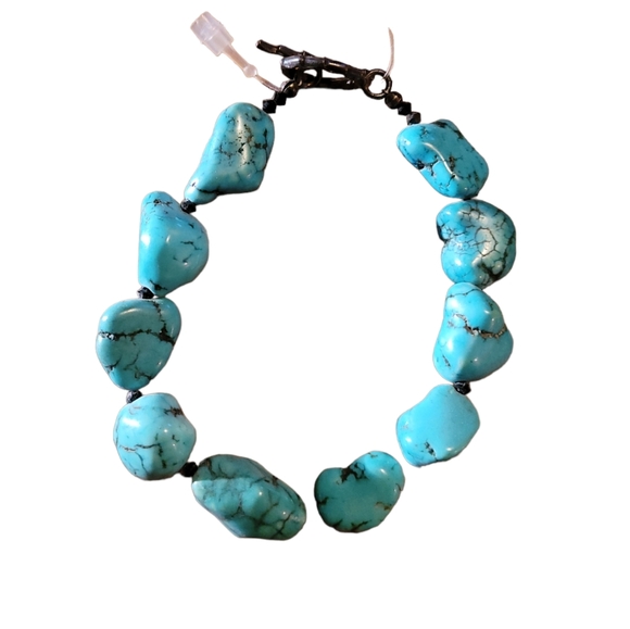 Chunky Turquoise Nugget Bracelet. Handmade. - Picture 2 of 2
